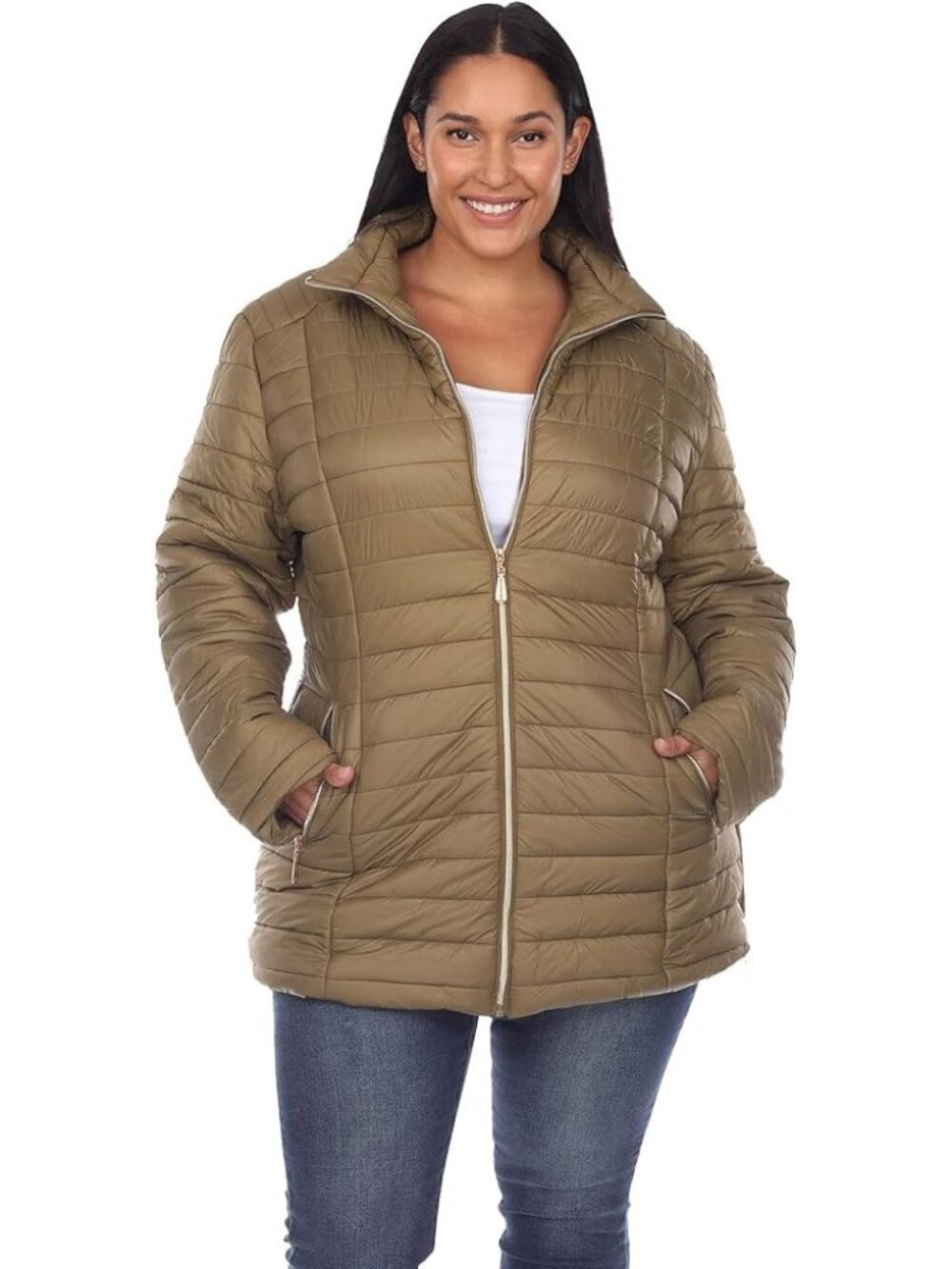 White Mark Puffer Coat Olive Green 3XL NWT Lightweight Quilted Winter Outerwear